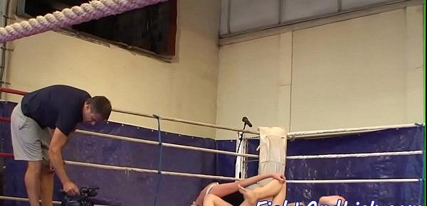  Lesbian eurobabes wrestling in a boxing ring